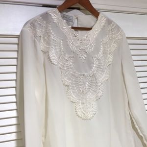 Vintage Ivory Beaded and Lace Blouse